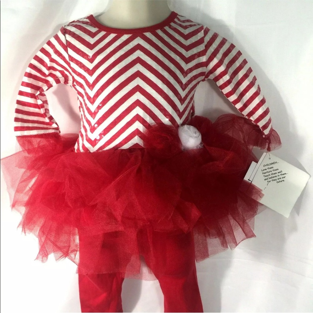 Girls Candy Cane Christmas Outfit 12 months Tutu Leggings